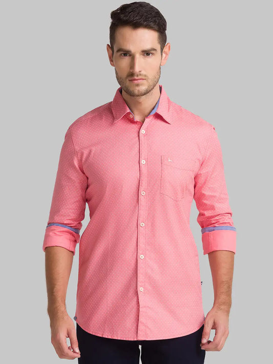 Men Red Slim Fit Print Cotton Full Sleeve Shirts