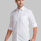 Men White Slim Fit Print Polyester Blend Full Sleeve Shirts