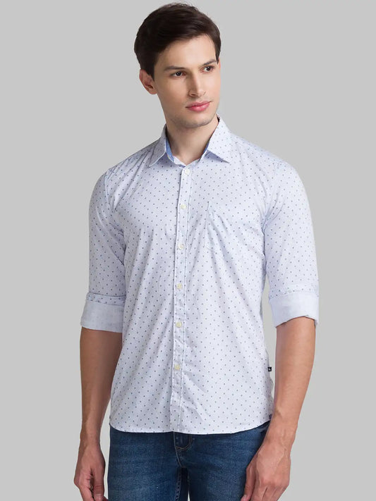 Men Blue Slim Fit Print Bamboo Microfiber Blend Full Sleeve Shirts