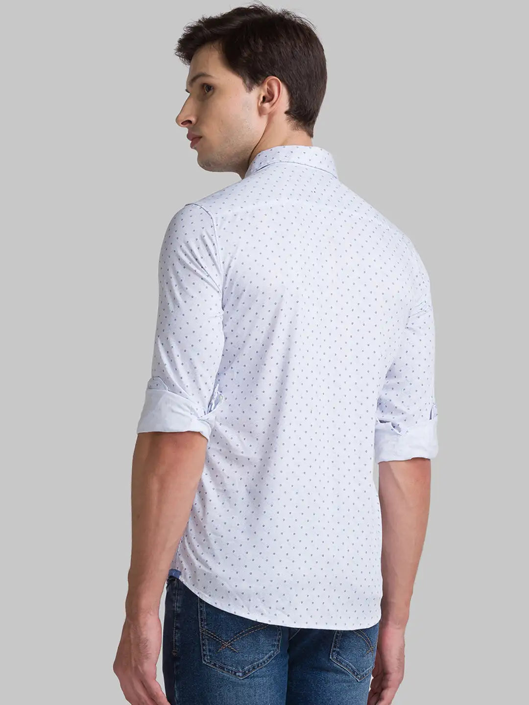 Men Blue Slim Fit Print Bamboo Microfiber Blend Full Sleeve Shirts
