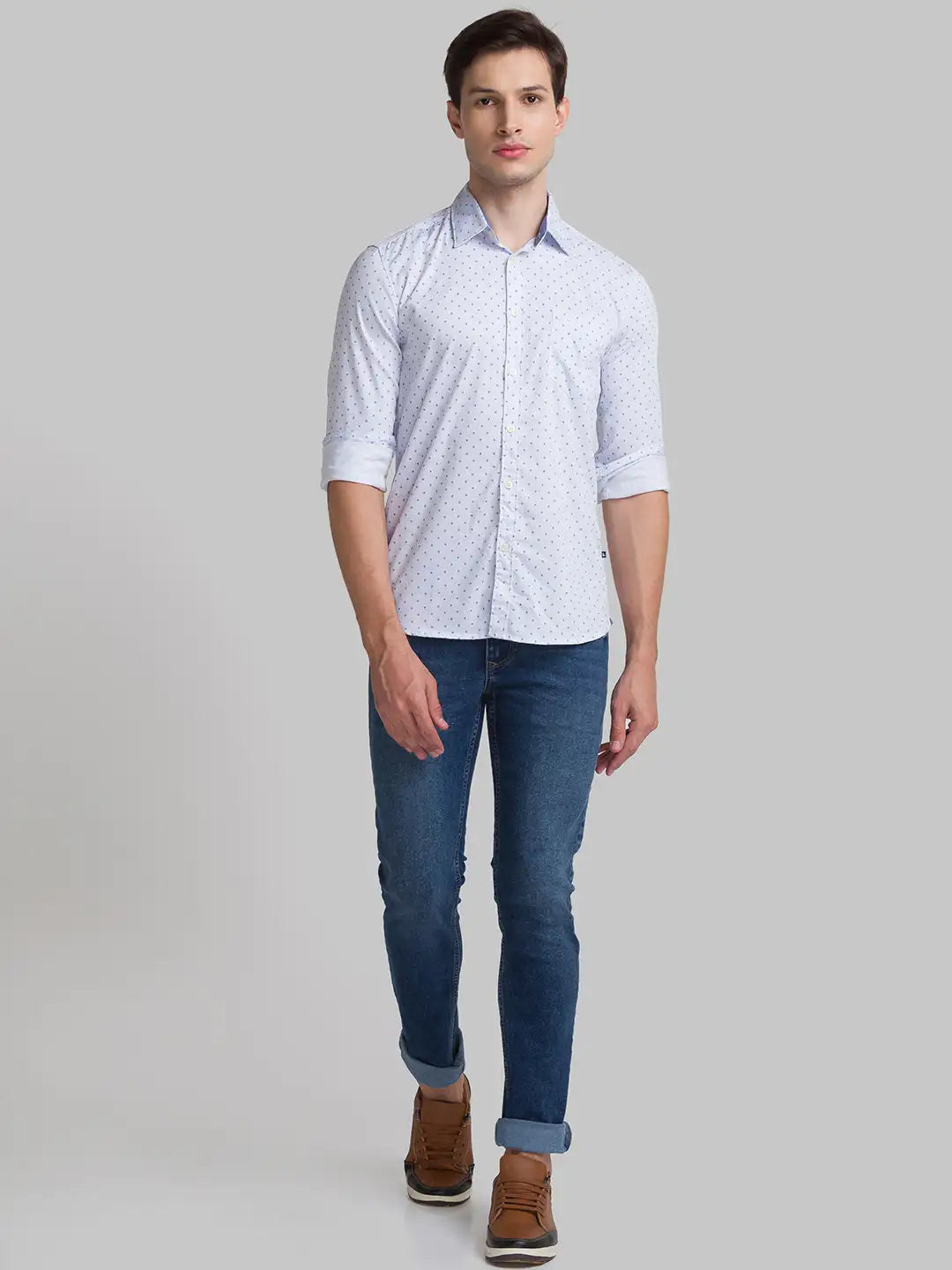 Men Blue Slim Fit Print Bamboo Microfiber Blend Full Sleeve Shirts