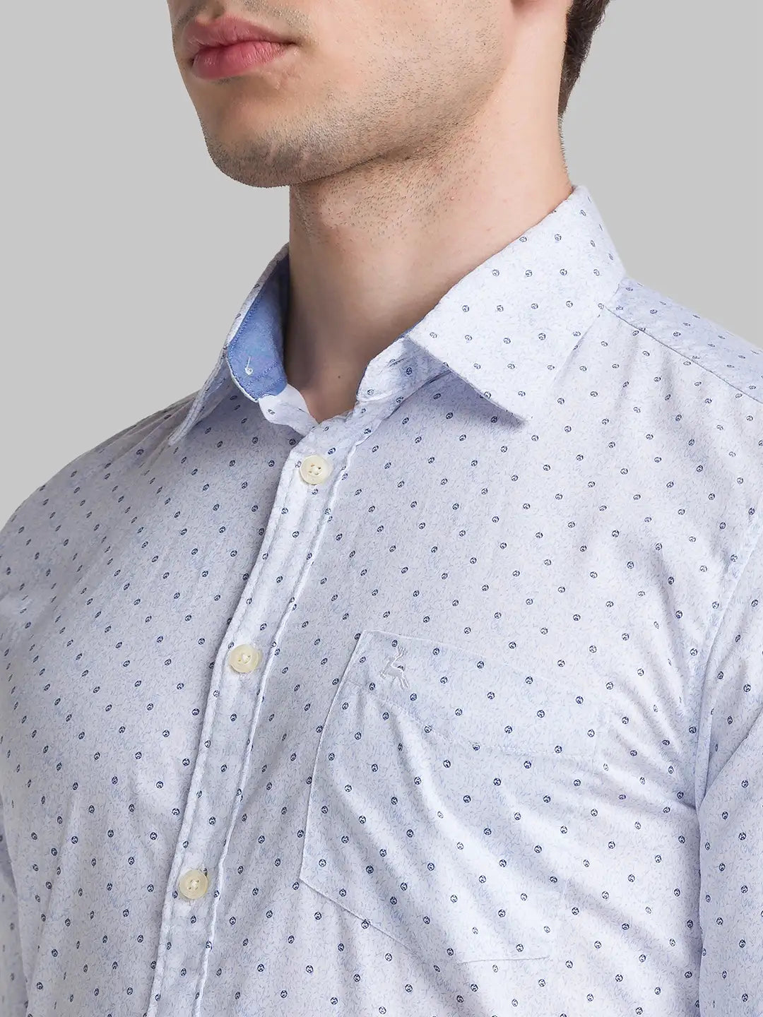 Men Blue Slim Fit Print Bamboo Microfiber Blend Full Sleeve Shirts