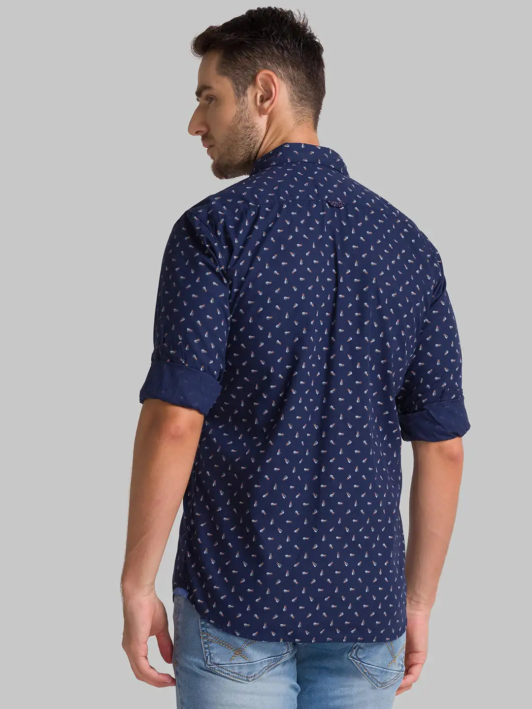 Men Blue Slim Fit Print Cotton Full Sleeve Shirts