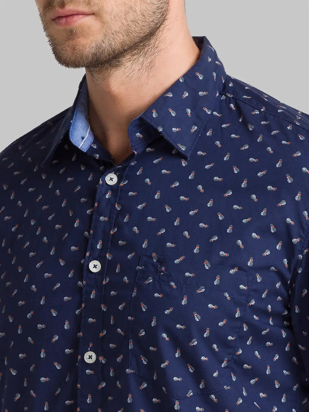 Men Blue Slim Fit Print Cotton Full Sleeve Shirts