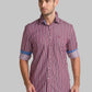 Men Red Slim Fit Stripe Cotton Full Sleeve Shirts