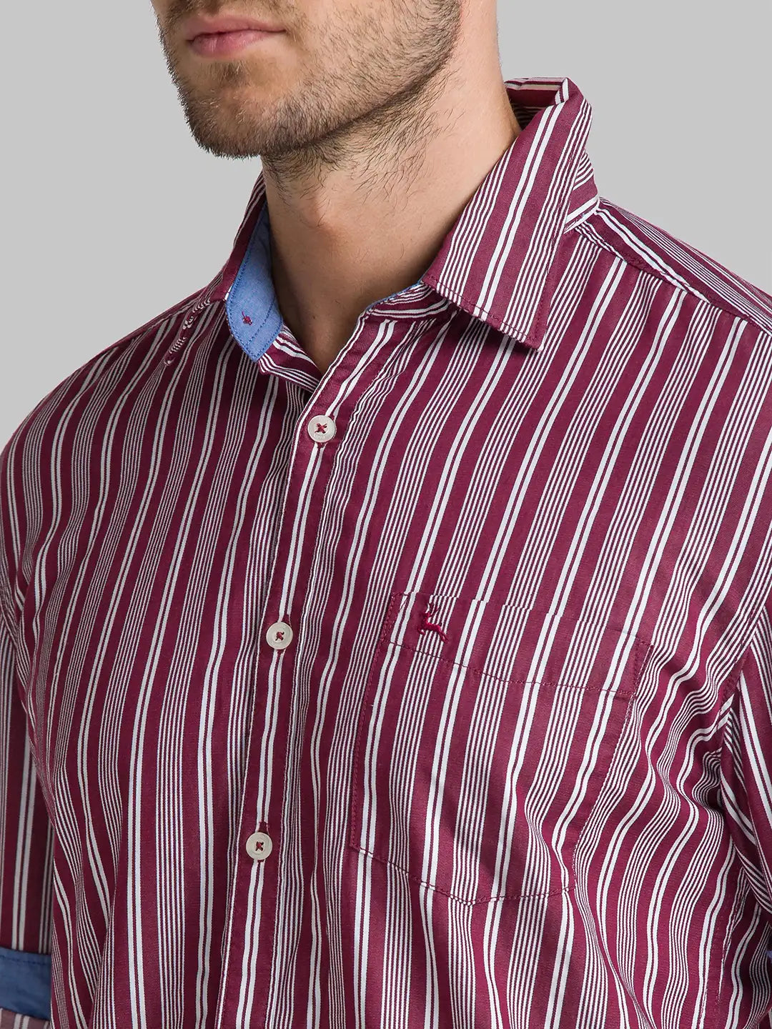 Men Red Slim Fit Stripe Cotton Full Sleeve Shirts