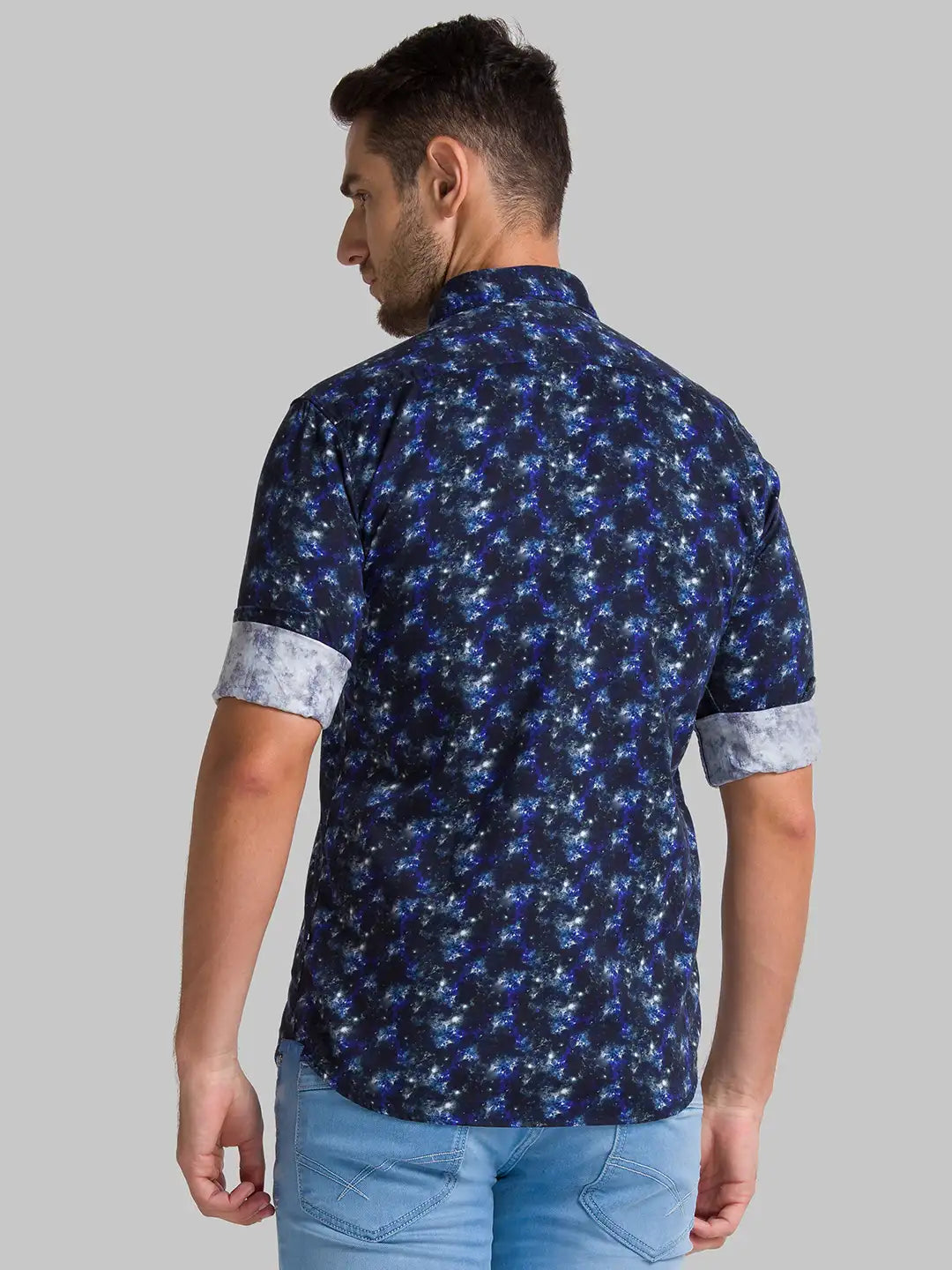 Men Blue Slim Fit Print Cotton Full Sleeve Shirts