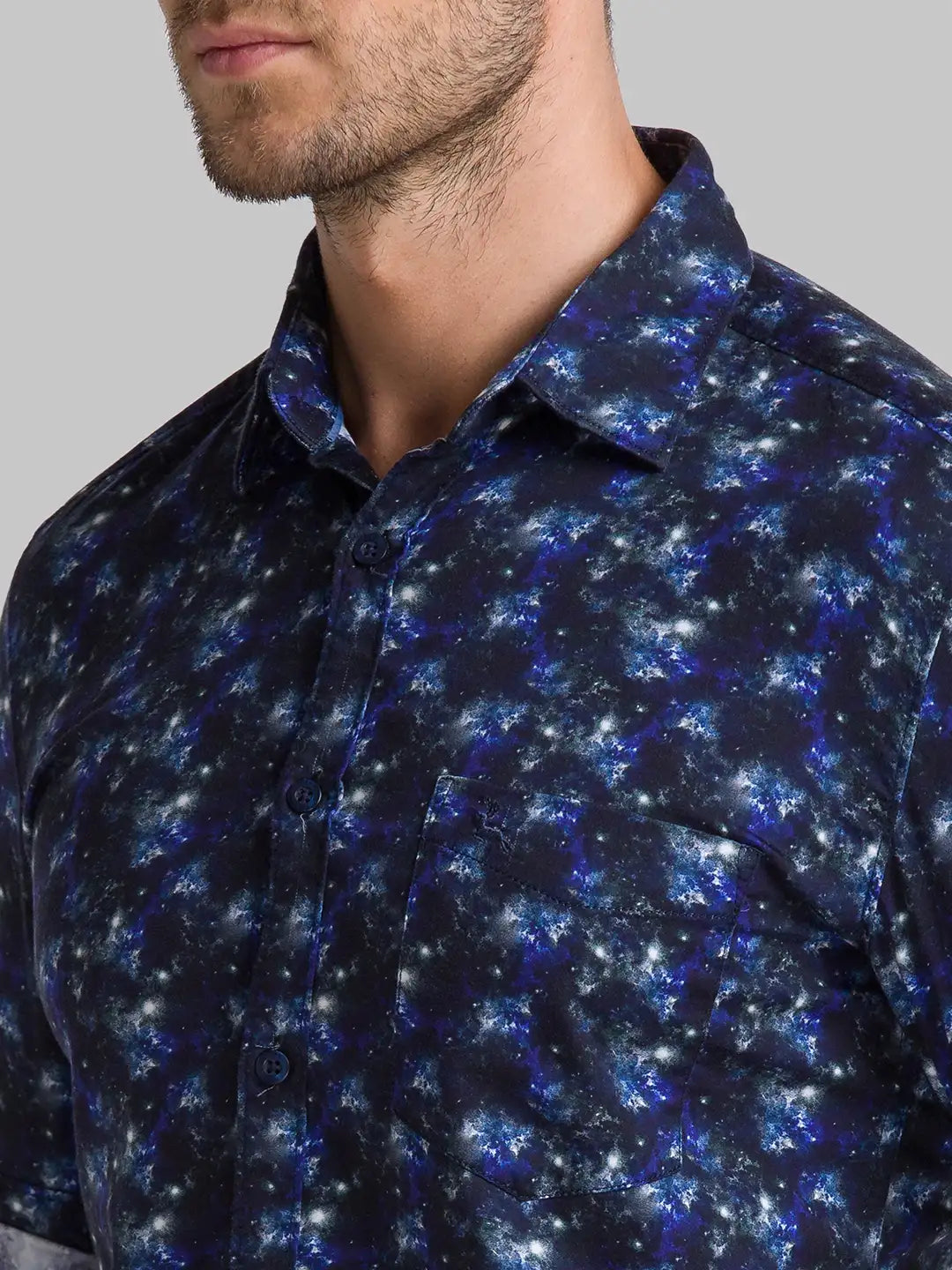 Men Blue Slim Fit Print Cotton Full Sleeve Shirts