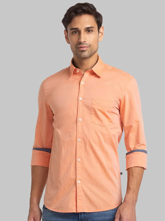 Men Orange Slim Fit Solid Cotton Full Sleeve Shirts