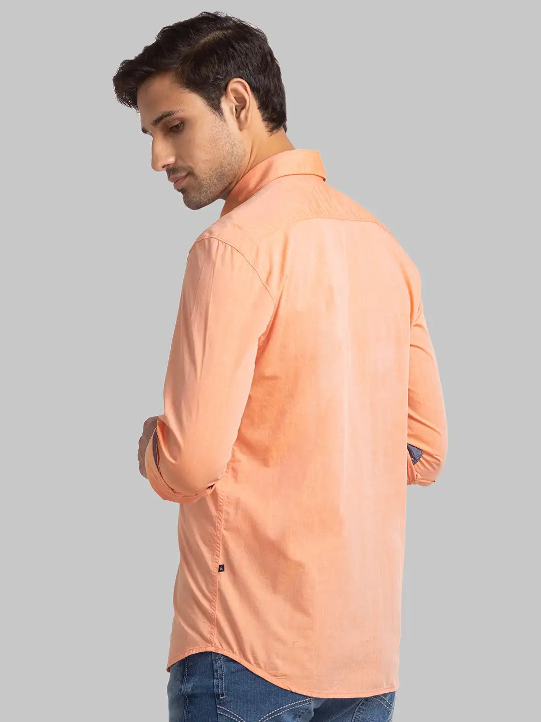 Men Orange Slim Fit Solid Cotton Full Sleeve Shirts