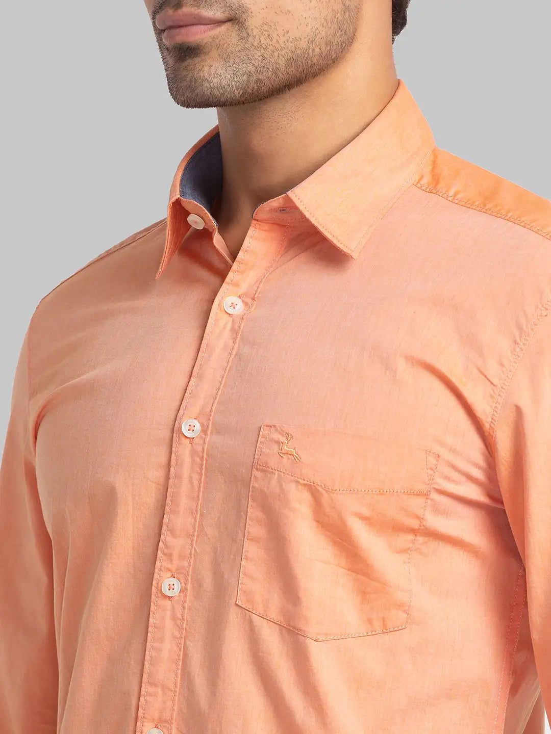 Men Orange Slim Fit Solid Cotton Full Sleeve Shirts