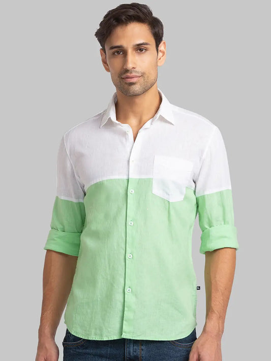 Men Green Slim Fit Solid Cotton Blend Full Sleeve Shirts