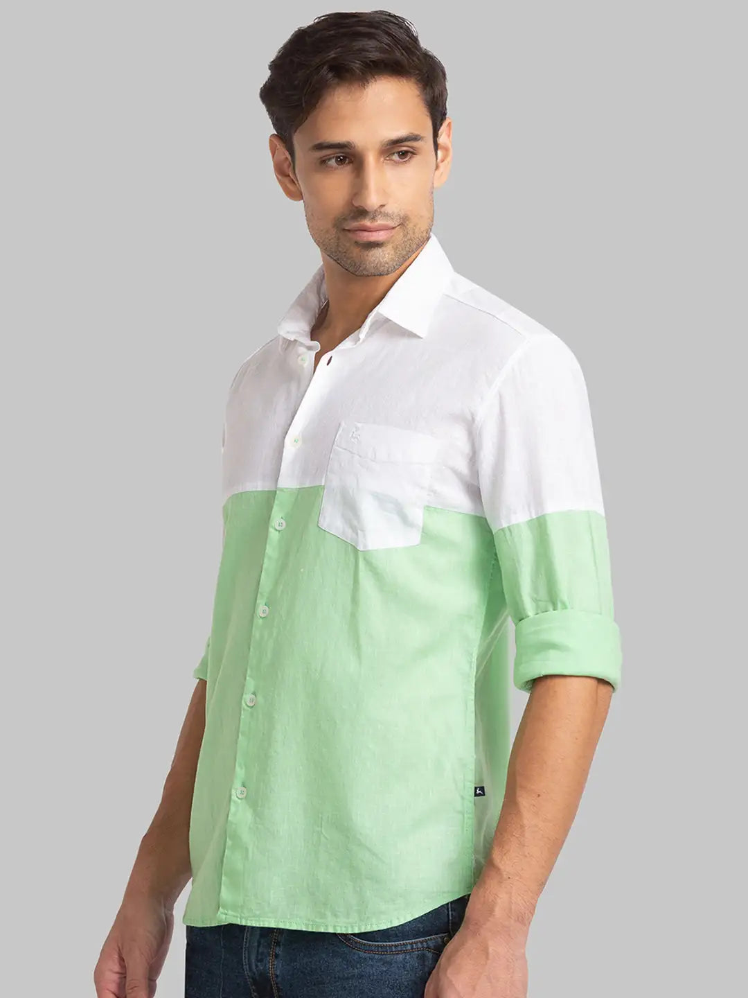 Men Green Slim Fit Solid Cotton Blend Full Sleeve Shirts