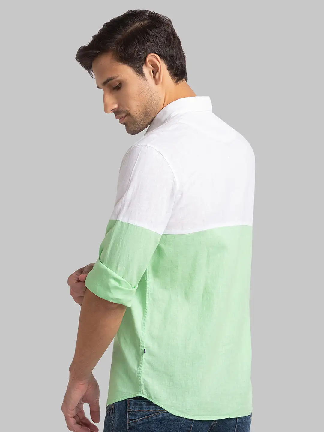 Men Green Slim Fit Solid Cotton Blend Full Sleeve Shirts