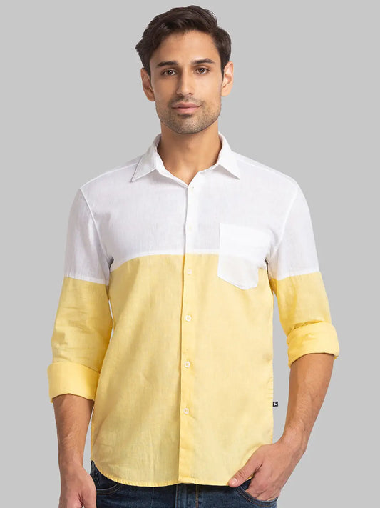 Men Yellow Slim Fit Solid Cotton Blend Full Sleeve Shirts
