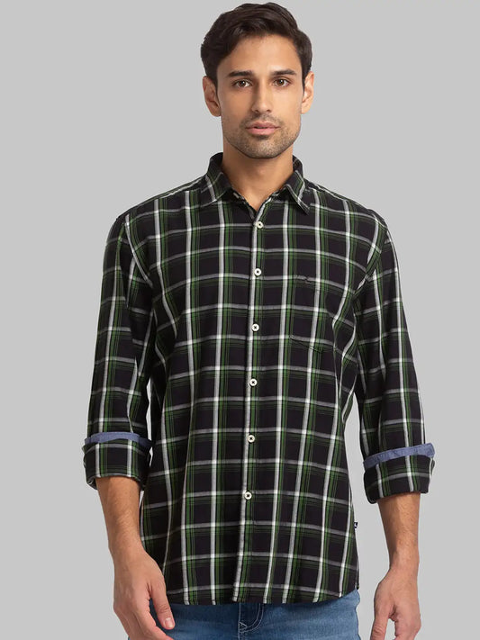Men Black Slim Fit Checks Cotton Full Sleeve Shirts
