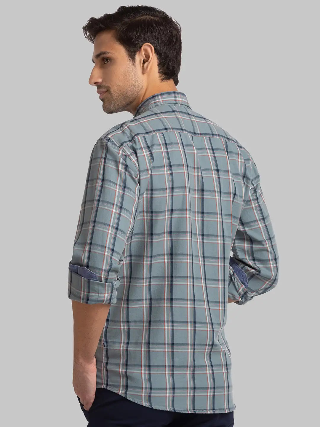 Men Grey Slim Fit Checks Cotton Full Sleeve Shirts