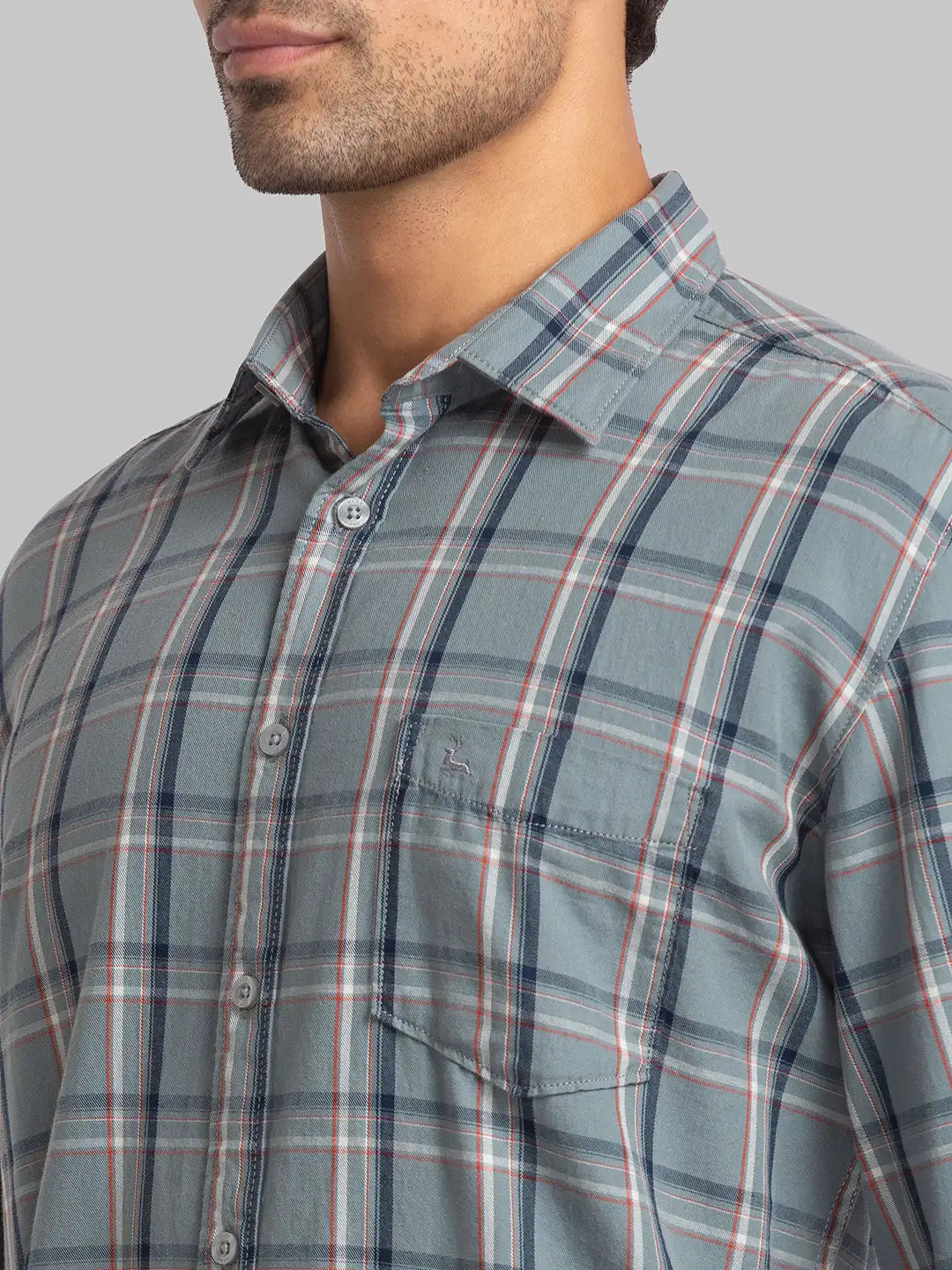 Men Grey Slim Fit Checks Cotton Full Sleeve Shirts