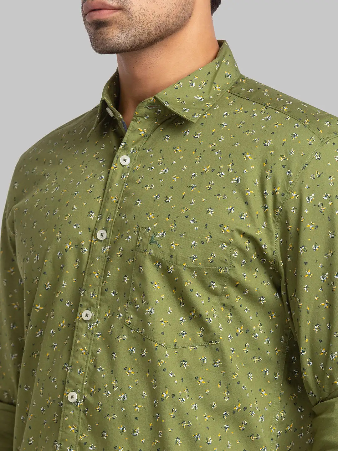 Men Green Slim Fit Print Cotton Full Sleeve Shirts