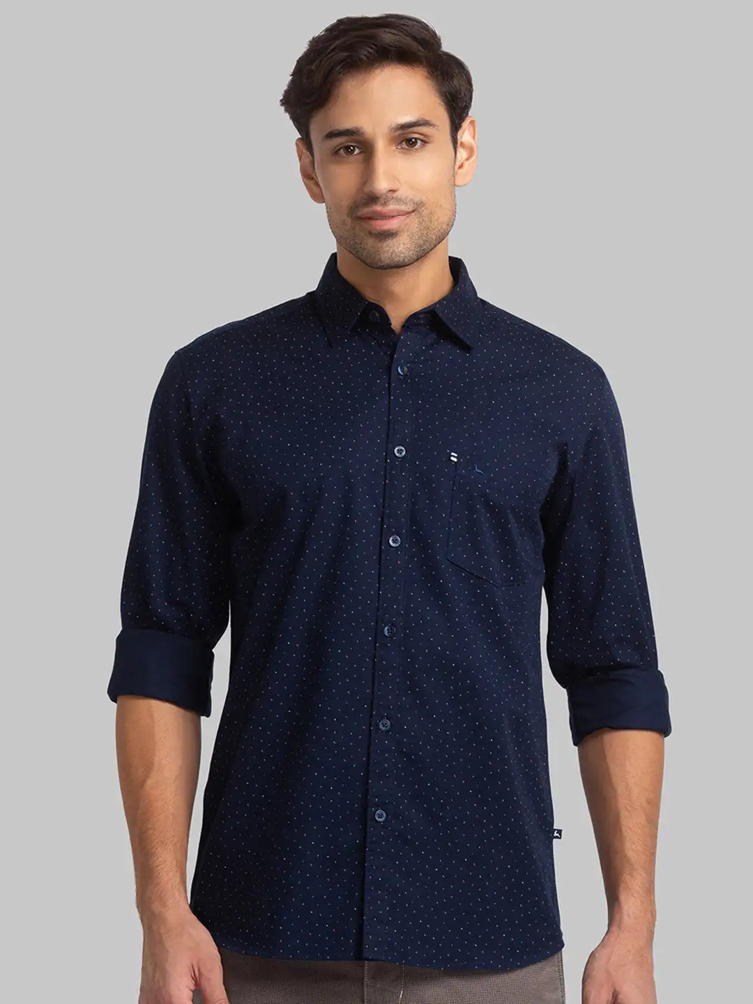 Men Blue Slim Fit Print Cotton Full Sleeve Shirts