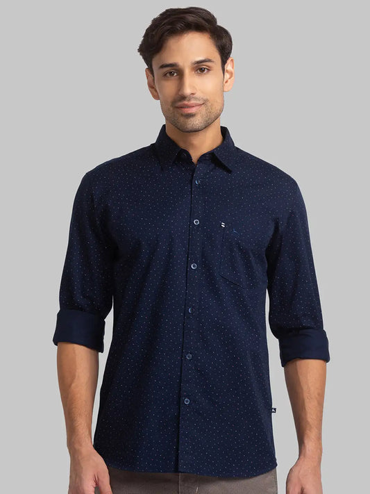 Men Blue Slim Fit Print Cotton Full Sleeve Shirts