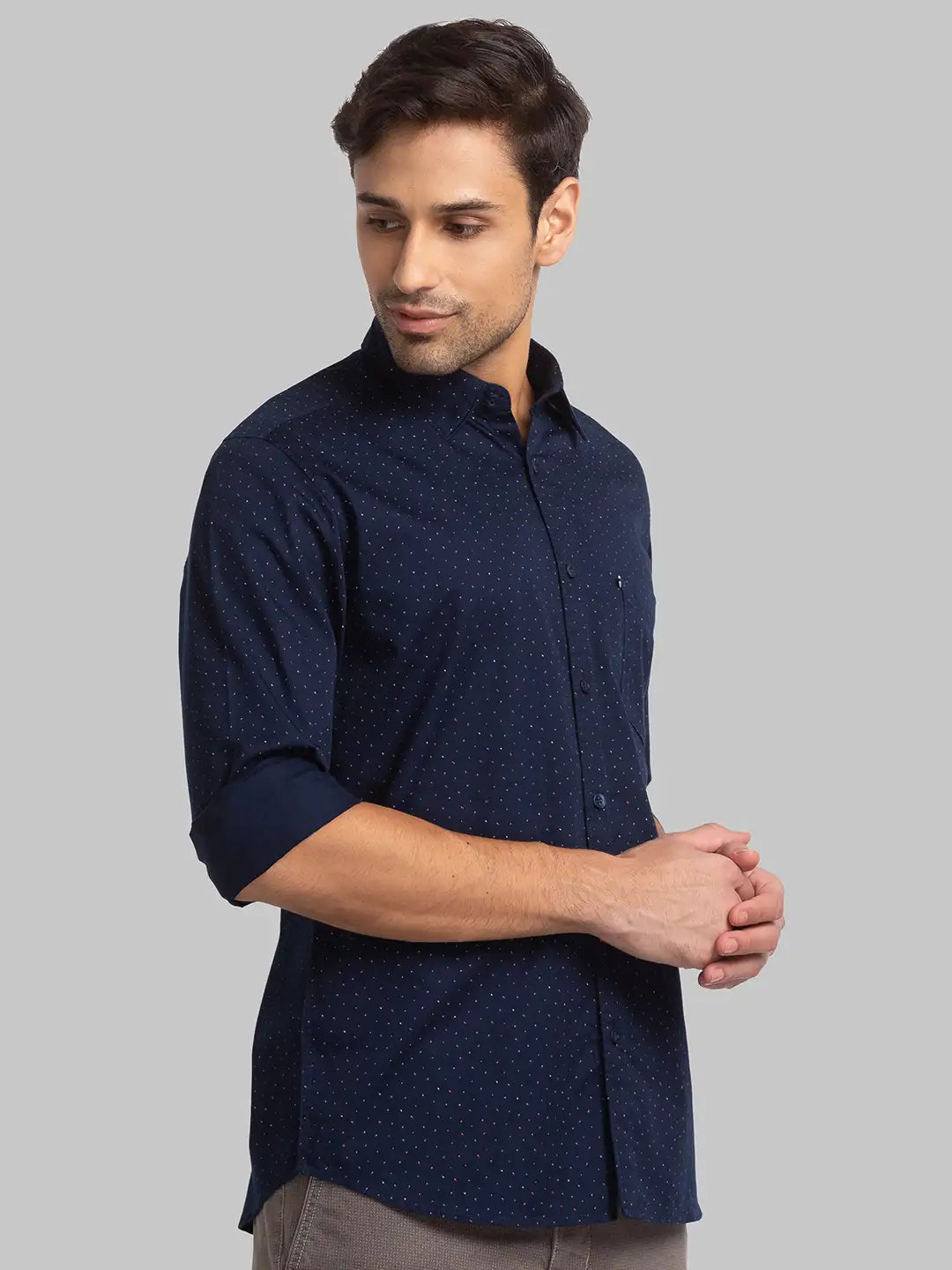 Men Blue Slim Fit Print Cotton Full Sleeve Shirts