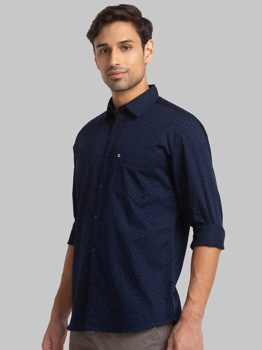 Men Blue Slim Fit Print Cotton Full Sleeve Shirts