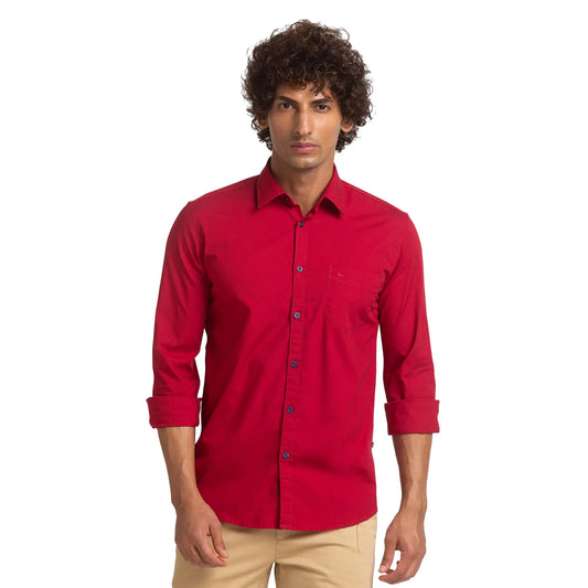 Men Red Slim Fit Solid Cotton Blend Full Sleeve Shirts