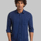 Men Blue Slim Fit Stripe Cotton Full Sleeve Shirts