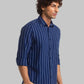 Men Blue Slim Fit Stripe Cotton Full Sleeve Shirts