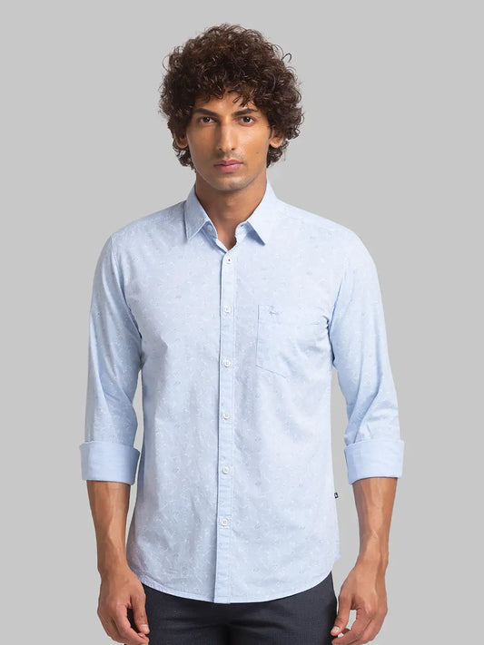 Men Blue Slim Fit Print Cotton Full Sleeve Shirts