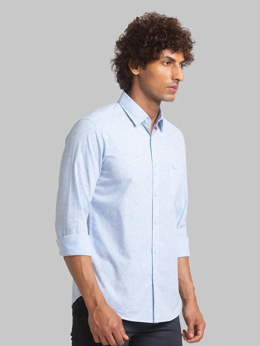 Men Blue Slim Fit Print Cotton Full Sleeve Shirts