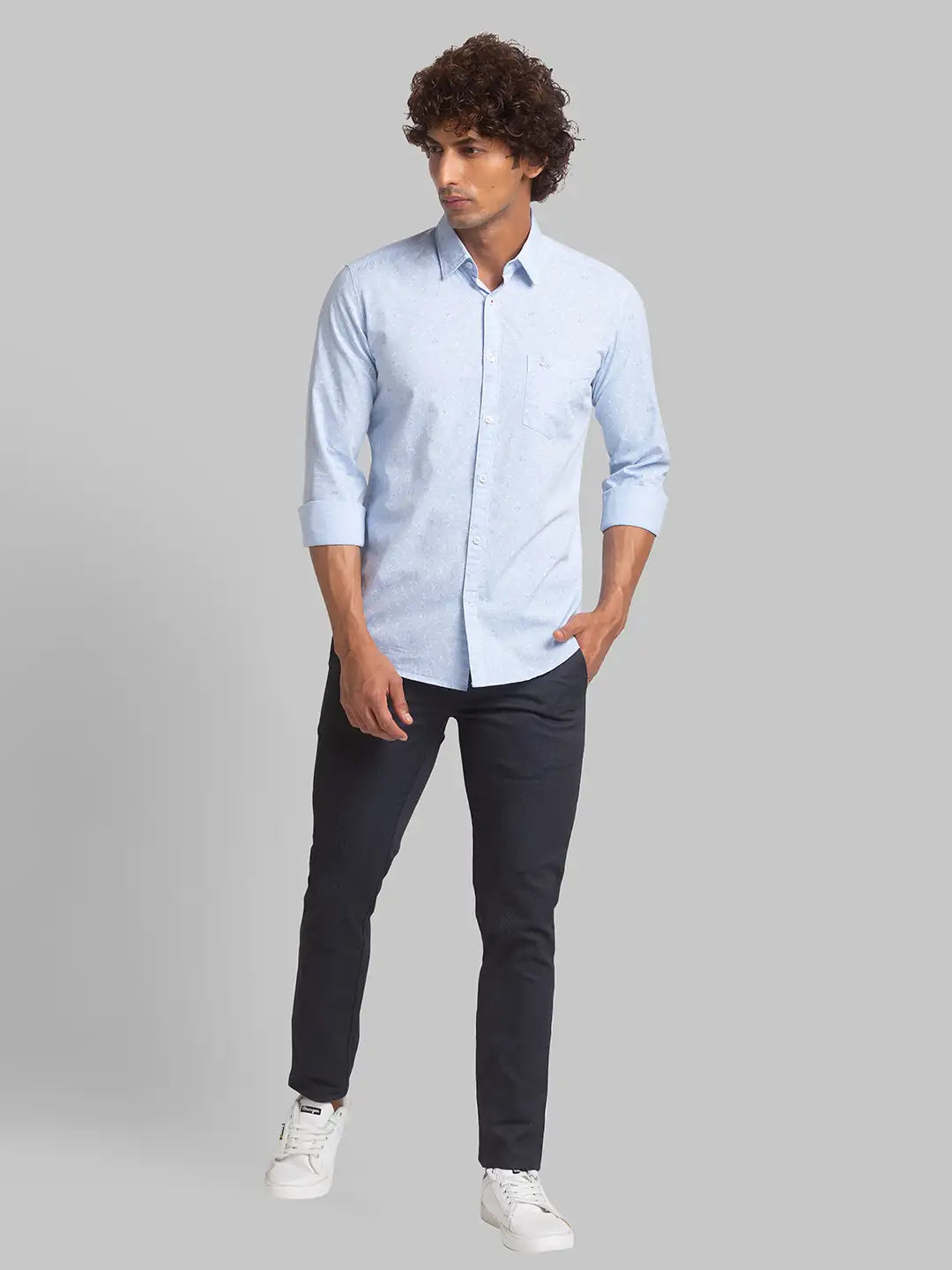 Men Blue Slim Fit Print Cotton Full Sleeve Shirts