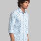 Parx Men Blue Printed Slim Fit Cotton Full Sleeve Cut Away Collar Shirt