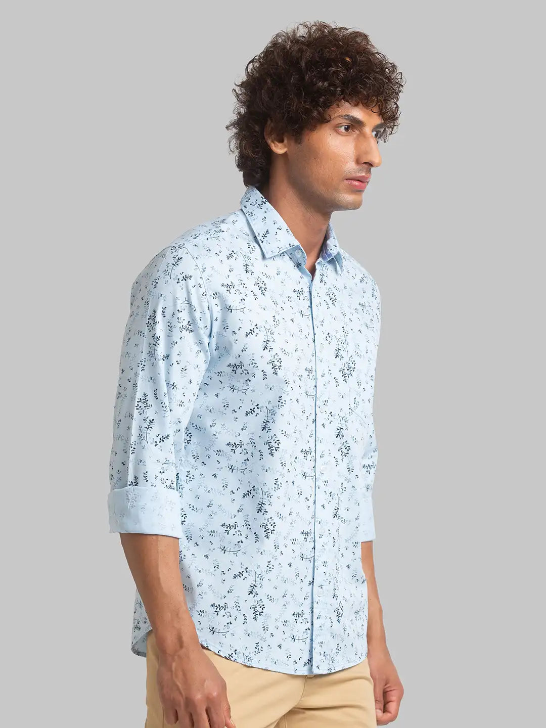 Parx Men Blue Printed Slim Fit Cotton Full Sleeve Cut Away Collar Shirt