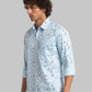 Parx Men Blue Printed Slim Fit Cotton Full Sleeve Cut Away Collar Shirt