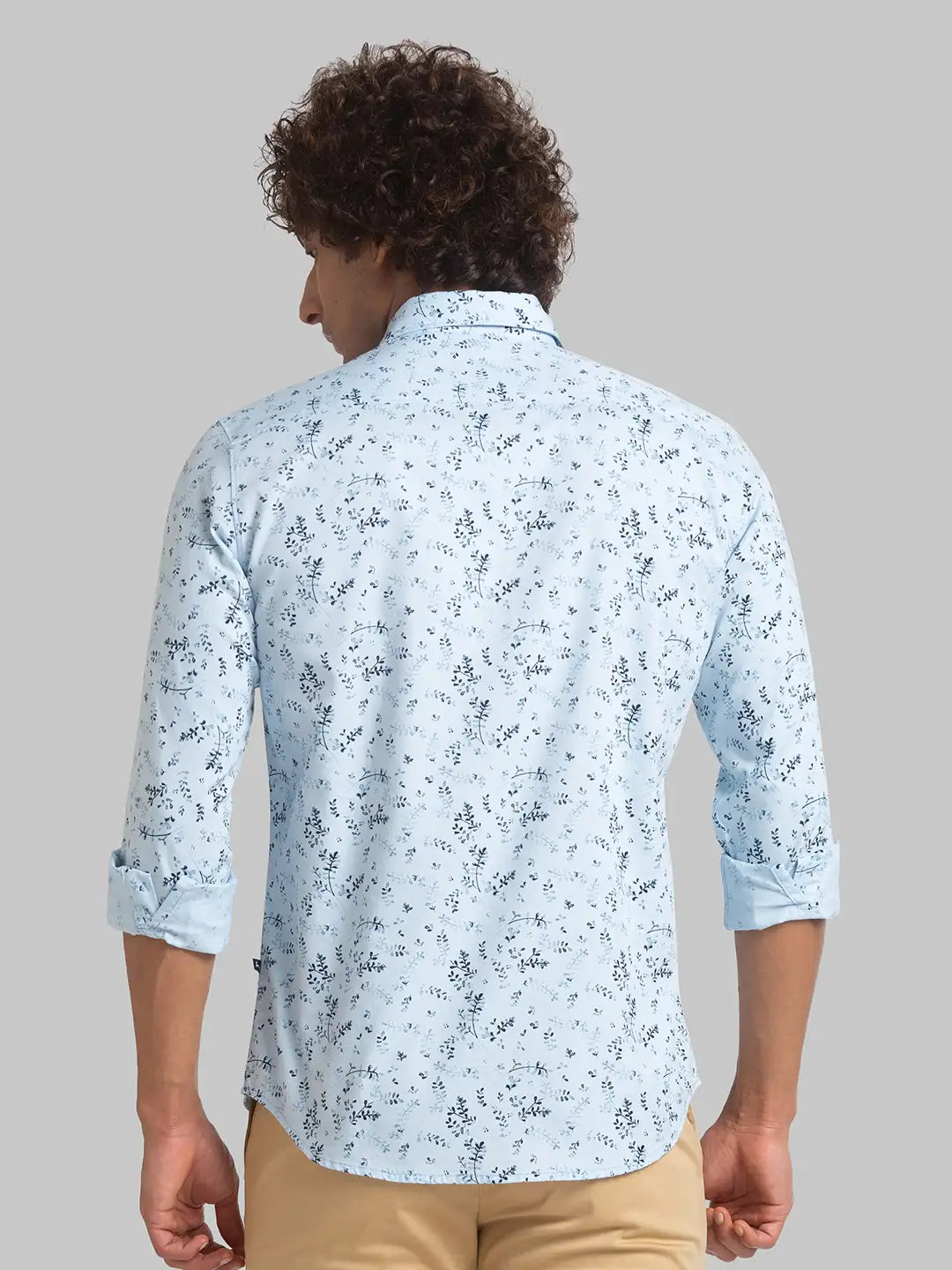 Parx Men Blue Printed Slim Fit Cotton Full Sleeve Cut Away Collar Shirt