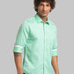 Parx Men Green Print Slim Fit Cotton Full Sleeve Cutaway Collar Shirt
