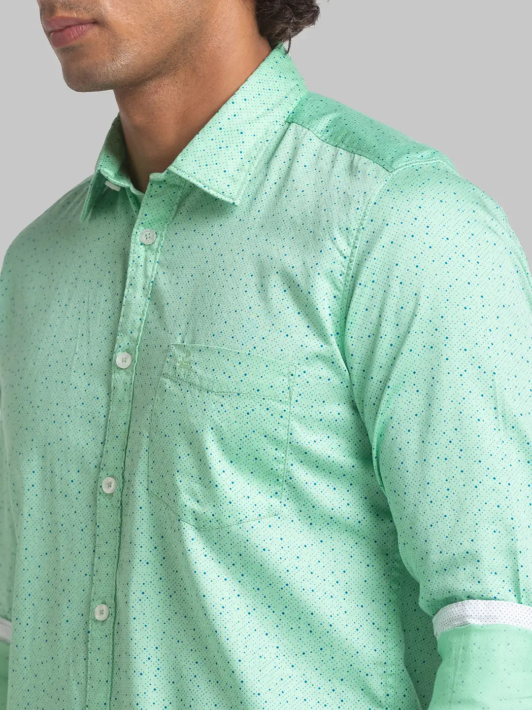Parx Men Green Print Slim Fit Cotton Full Sleeve Cutaway Collar Shirt