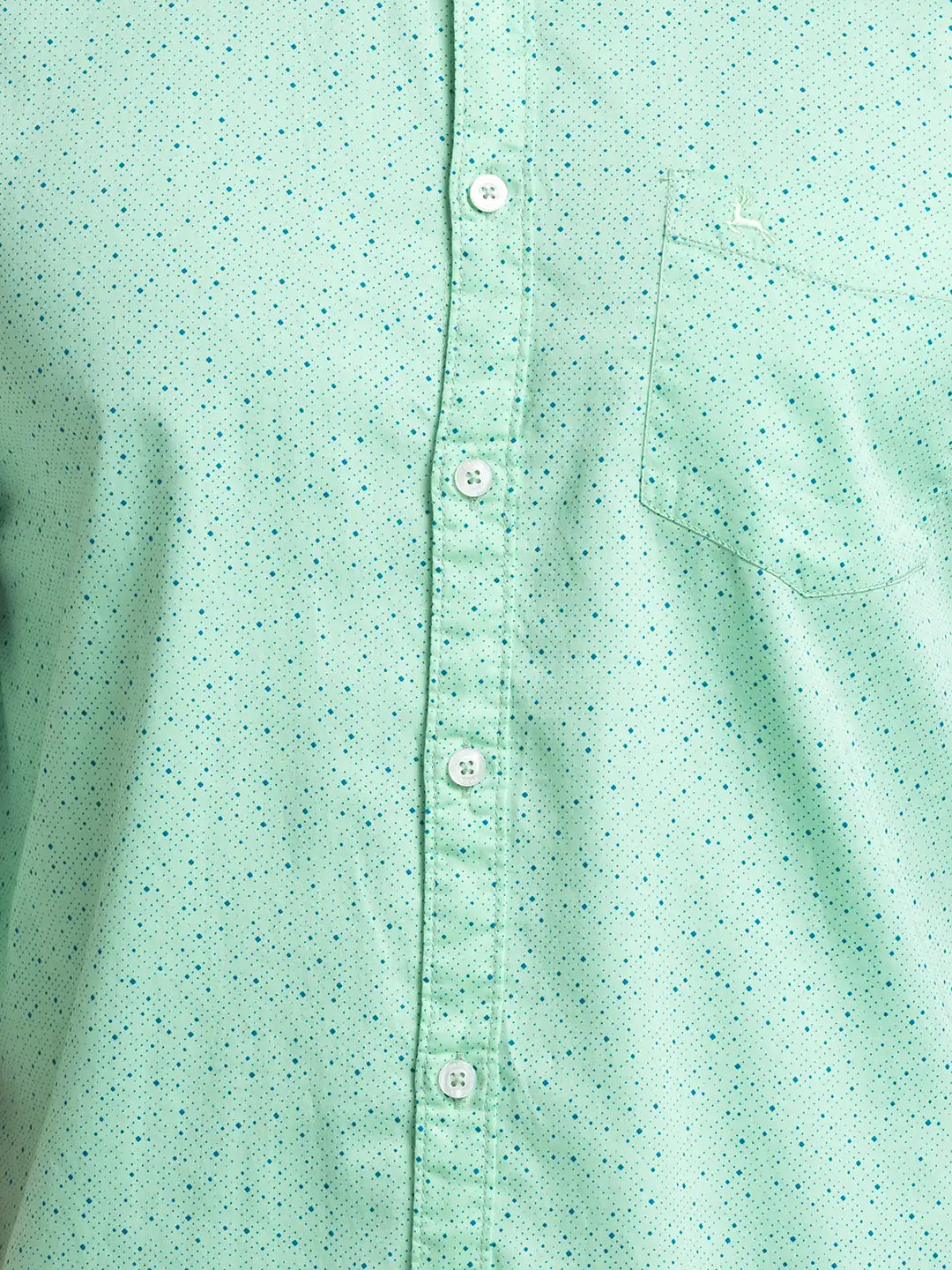 Parx Men Green Print Slim Fit Cotton Full Sleeve Cutaway Collar Shirt