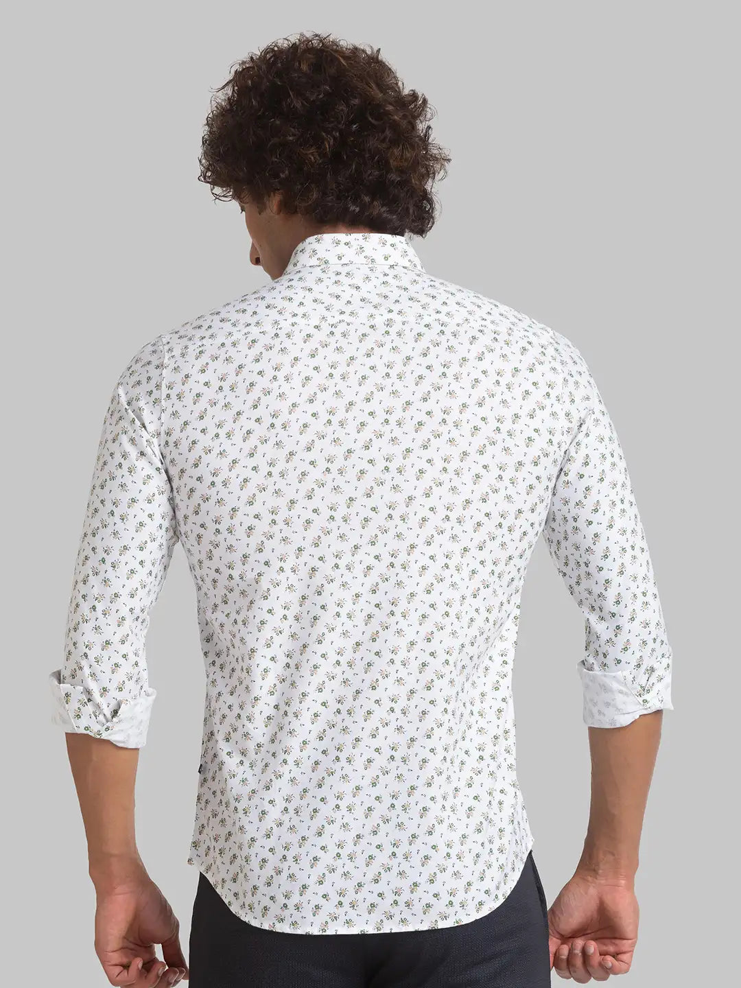 Men White Slim Fit Print Cotton Full Sleeve Shirts