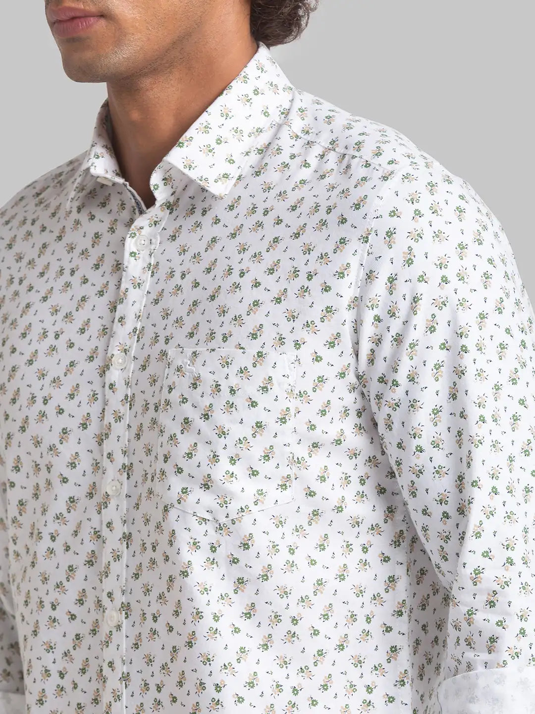 Men White Slim Fit Print Cotton Full Sleeve Shirts