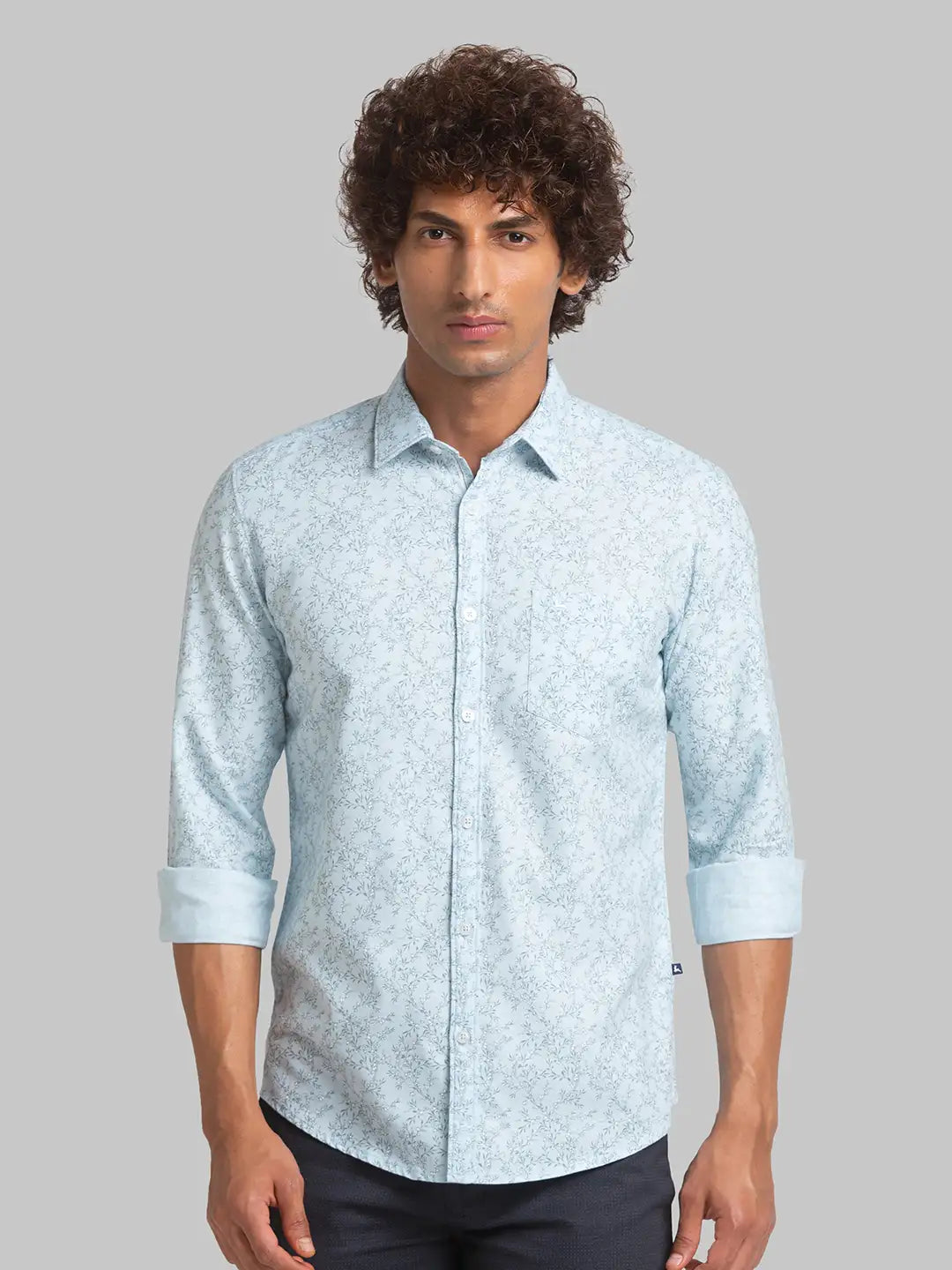 Men Blue Slim Fit Print Cotton Full Sleeve Shirts