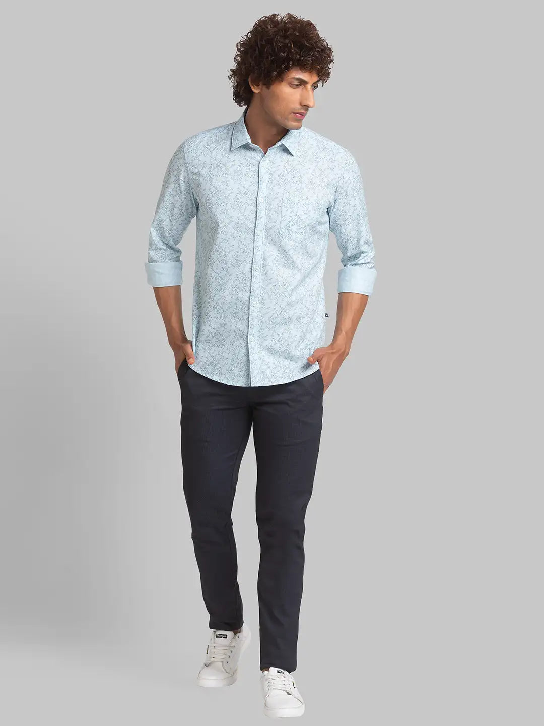 Men Blue Slim Fit Print Cotton Full Sleeve Shirts