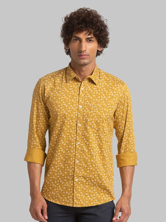 Men Yellow Slim Fit Checks Cotton Full Sleeve Shirts