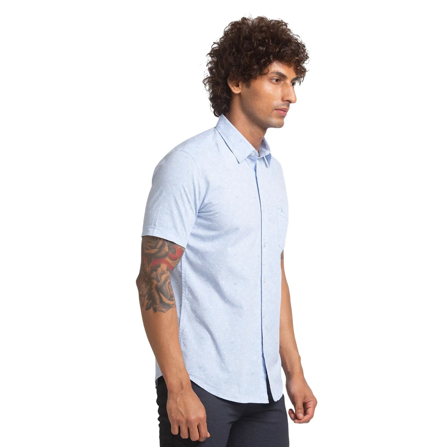 Men Blue Slim Fit Print Cotton Half Sleeve Shirts