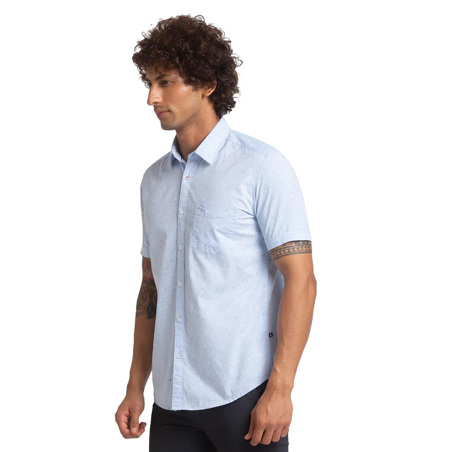 Men Blue Slim Fit Print Cotton Half Sleeve Shirts