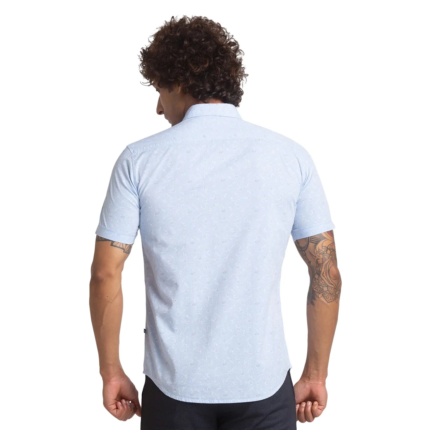 Men Blue Slim Fit Print Cotton Half Sleeve Shirts