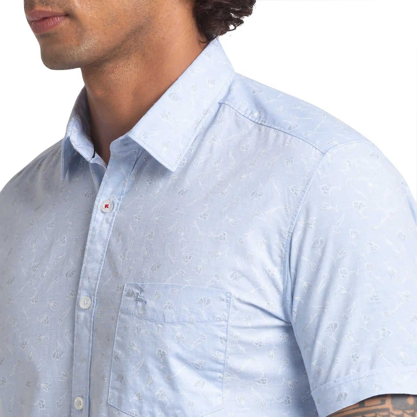 Men Blue Slim Fit Print Cotton Half Sleeve Shirts