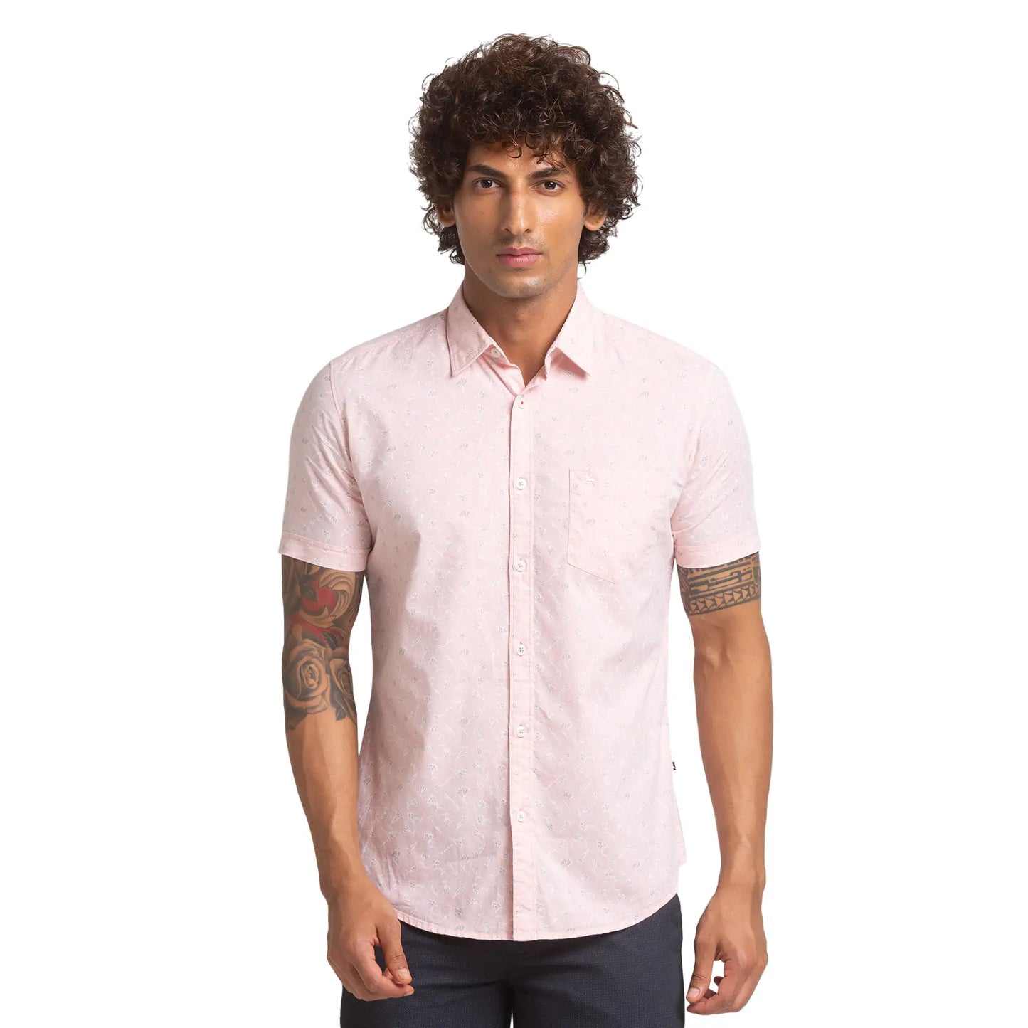 Men Slim Fit Print Cotton Half Sleeve Shirts